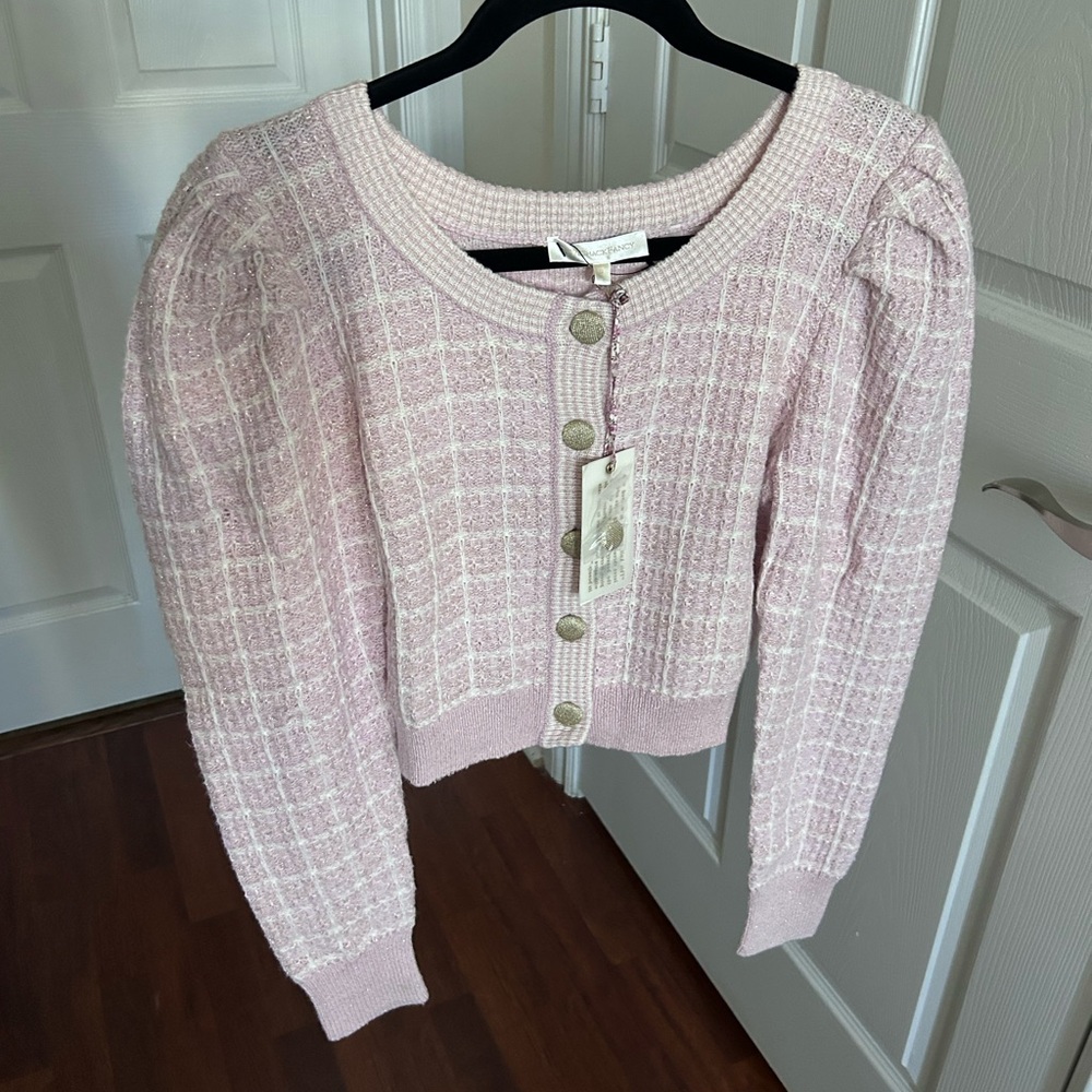 W/ Tags LoveShackFancy Daughter Checked Cropped Cardigan Sweater in Pink Winds M - Picture 4 of 17